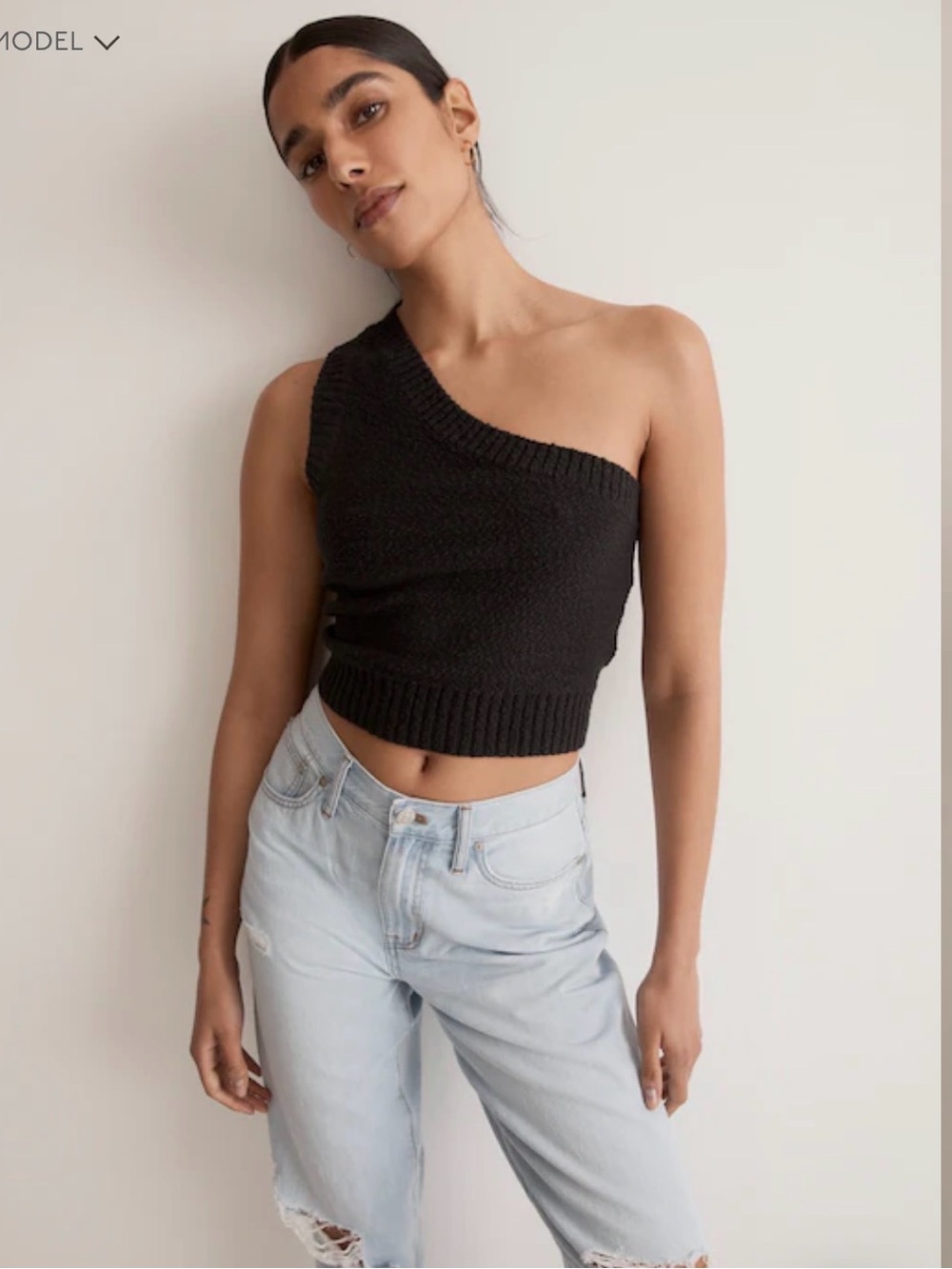 Madewell Black Textural-Knit One-Shoulder Sweater Tank